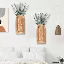 2 Pack Wooden Wall Vase Set - Brown Modern Farmhouse Boho Wall Decor Entryway, Hallway, Bathroom, Living Room, Dining Room, Narrow Spaces - 棕色 - 查看 6