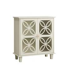 Sideboard With Adjustable Shelves, Freestanding Bathroom Cabinet With Hard Glass Doors, Modern Retro Kitchen Console Table, Decorative Storage Cabinet With Two Doors, Cream Color - 1 - 查看 11