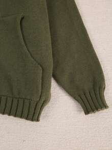 Casual Loose High Neck Drawstring Knit Pullover - Army Green - View 7