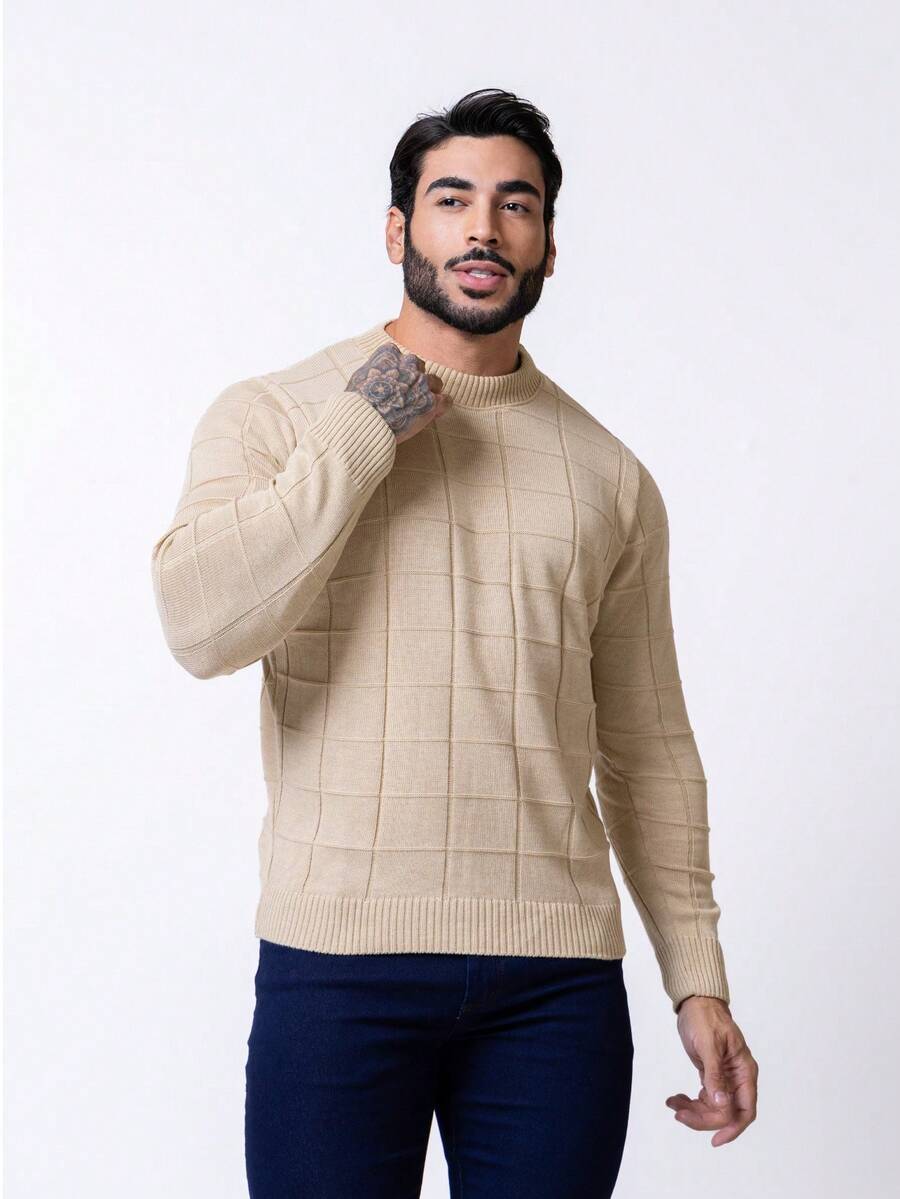 Luxury Knitted Sweater, Men's Blouse, High Quality, Immediate Shipping, Winter, Father's Day - Màu be - Xem 1