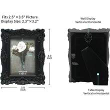 CISOO 2.5x3.5 Vintage Small Picture Frame, Antique Ornate Black Wallet Size Photo Frame For Table Top And Wall Display, Decorative Floral Design Retro Home Decor, Photo Gallery Art