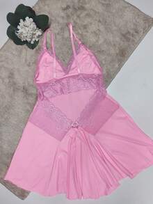 Women's Sexy Nightgown With Lace Nightwear - 粉色 - 查看 5