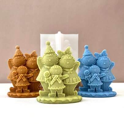 Novo molde de silicone para família de biscoitos de gengibre de Natal, molde para presente de Natal faça você mesmo, adequado para resina epóxi, velas perfumadas, gesso, cimento, argila de polímero e outros materiais para fazer decoração de Natal, molde de silicone feito à mão, molde para fazer velas de resina, materiais de artesanato, molde 3D