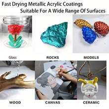 金银丙烯颜料 (100ml) - 鲜艳亮丽，防水防褪色，适用于画布、岩石、织物、陶瓷等多种表面 - 适合艺术家和初学者，是感恩节、圣诞节、生日礼物、返校季、学校用品的完美选择 - 彩色 - 查看 8