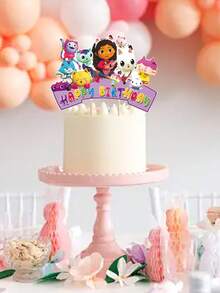 Gabby's Dollhouse Gabby's Dollhouse Cake Sign Birthday Decoration Plugin, Creative Dessert Table Arrangement, Birthday, Christmas, Halloween And Thanksgiving Party Supplies, Ins-Style Photo Props, Disposable Cake Sign.