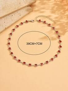 1件优雅时尚红心水钻项链，铜金属吊饰，女士首饰，适合日常佩戴、装饰、派对、音乐节、拍照。手工链条，可剪裁至所需长度。 - 多色 - 查看 4