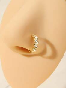 1 Pc Multi-Piece Fashion Versatile Silver & Gold-Toned Feather, Cubic Zirconia & Leaf Detail Nose Ring Set For Daily & Festival Celebration