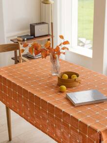 1pc Rustic Orange Plaid Tablecloth, High-Quality Versatile American Country Style Vintage Minimalist Kitchen Decor Rectangular Tablecloth For Family Gathering, Birthday Party, Dinner - Orange - View 7