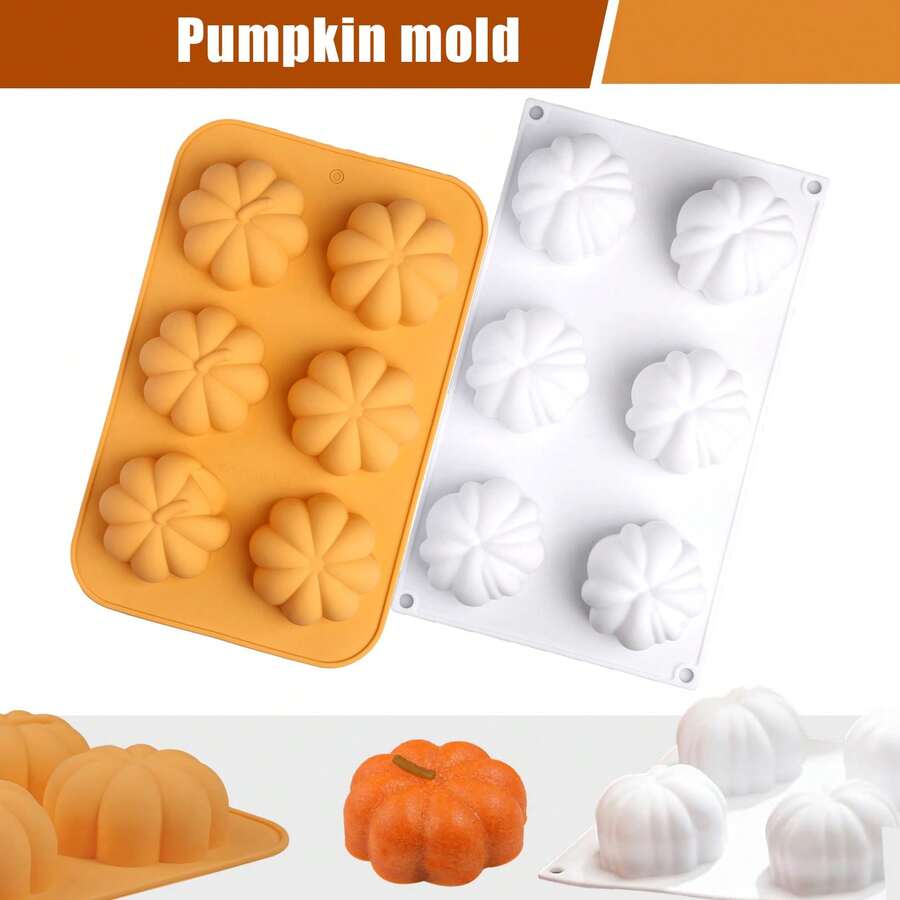 Khuôn silicon hình quả bí ngô 6 khoang, khay nướng bánh cupcake, khuôn làm bánh mousse, khuôn trang trí bánh nhà bếp, khuôn fondant cho lễ Halloween - Nhiều màu - Xem 1