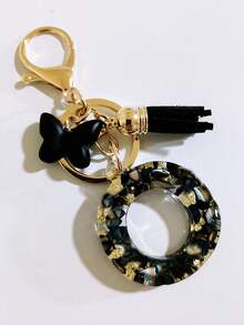 1 pieza Llavero de resina con forma de corazón con borla en color beige, accesorio creativo de estilo lindo como regalo para amigos, madre, padre, graduación y maestros - Negro - Ver 8