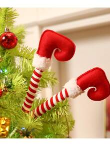 4 Stücke/1 Stück bunte Weihnachts-Bein-Anhänger, geeignet zum Dekorieren Ihres Weihnachtsbaums und Raums, Weihnachtsdekoration, gebogener Haken Stiefel Spiralfedern Kunststoff geschnittene farbige Weihnachtsornamente, saisonale Dekoration, Weihnachtsparty Dekoration