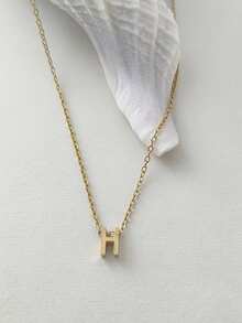 Magic Fish 1pc Classic Perforated Gold Letter Necklace A-Z 26 Initial Pendant Necklace, Stainless Steel Charm Jewelry Gift, Suitable For Daily Wear - Gold - View 33