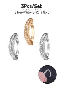 1/2/3pcs Fashionable Sexy Single Row Rhinestone Navel Ring, Women Belly Button Piercing Jewelry