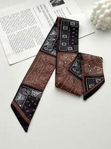 6件套佩斯利印花真丝围巾套装 - 多功能头巾、颈巾、发饰，适合秋季女性佩戴，豹纹吸汗头巾，秋冬季头巾，节日发型头巾 - 彩色 - 查看 5