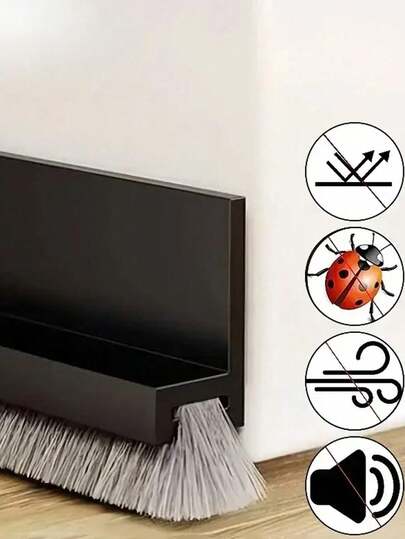 1 件带刷子的门密封挡风条，减少噪音橡胶门扫挡风条，防虫防尘隔音密封条，1.18 英寸/2.04 英寸高度可选，卧室门底部抛光金属表面，门挡下方，现代家居装饰，橡胶材质，适用于家庭和卧室门的隔音