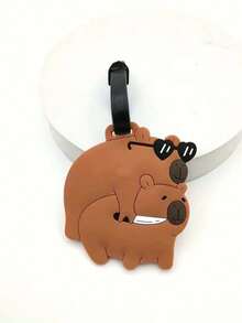 1 件可爱硅胶水豚行李牌，带有时尚眼镜、水桶和鱼图案，背面有铭牌，防丢失，适用于手提箱、背包、礼物，轻巧耐用的旅行配件