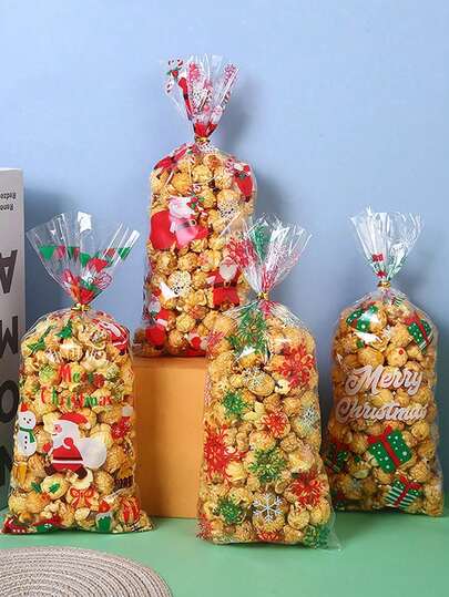 50个圣诞糖果饼干袋雪花圣诞老人圣诞礼物包装袋圣诞派对装饰冬季新年小礼物圣诞装饰家居圣诞礼物圣诞装饰