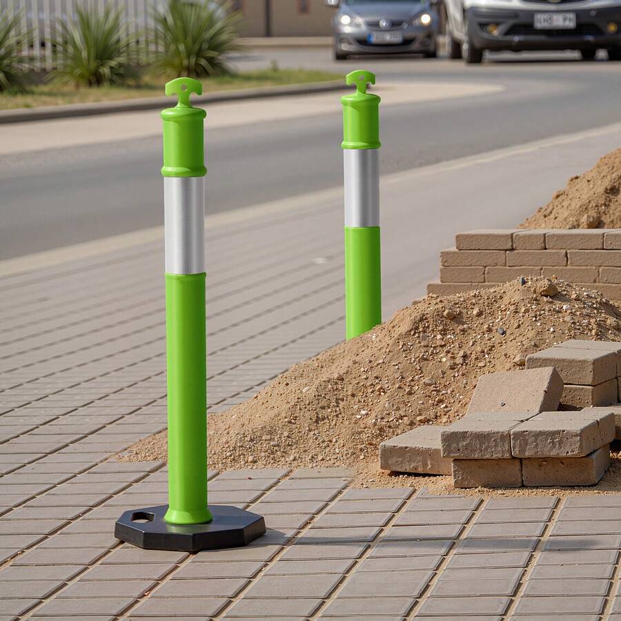 3 Pack Traffic Delineator Posts, 48 Inches Traffic Safety Cones With Weighted Base And Reflective Strips, Heavy Duty Delineator Posts For Construction Site, Parking Lot, Crowd Control, Green - Green 3-piece Set - View 1