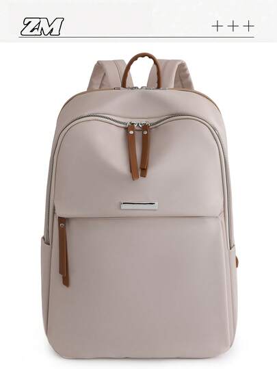 輕盈、便攜、大容量純色背包，多功能風格學生書包，適用於大學、商務、工作、通勤、返校、學校袋、攜帶、筆記本電腦隔層、大容量，適合青少女、女性大學生、大學、中學、高中、戶外、旅行、外出、小學、辦公室使用