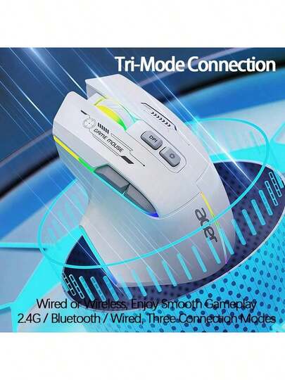 Acer Ratón ergonómico para juegos OMW950 Plus: Agarre cómodo y duradero, botones macro personalizables, ajuste de DPI de alta precisión, retroiluminación RGB, perfecto para juegos prolongados y trabajo de oficina. Blanco, inalámbrico, trimodo.