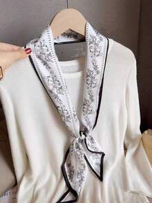 1 Stück Damen Professioneller doppelseitiger langer Schal mit Schleifen-Dekor, elegante Halskrawatte, Haarband, Gürtel, Taschenzubehör (Druckplatzierung zufällig)