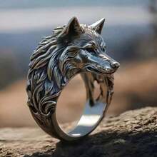 Vintage Wolf Head Men's Ring, Personalized Animal Ring, Exaggerated Hip Hop Ring, Suitable For Birthdays, Anniversaries, Graduations, Halloween, Christmas Gifts, Cyclist Gifts - 古銀 - 查看 3