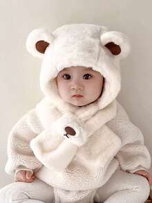 1 件秋冬婴儿童帽子带围巾（二合一） - 适合女孩的可爱萌款，适合男孩的加厚保暖款，婴儿羊毛护耳帽 - 适合 1-6 岁 - 彩色 - 查看 3