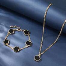 1 Set New Fashion 3D Five-Petal Bracelet, Pendant & Necklace Jewelry Set, Stylish & Versatile