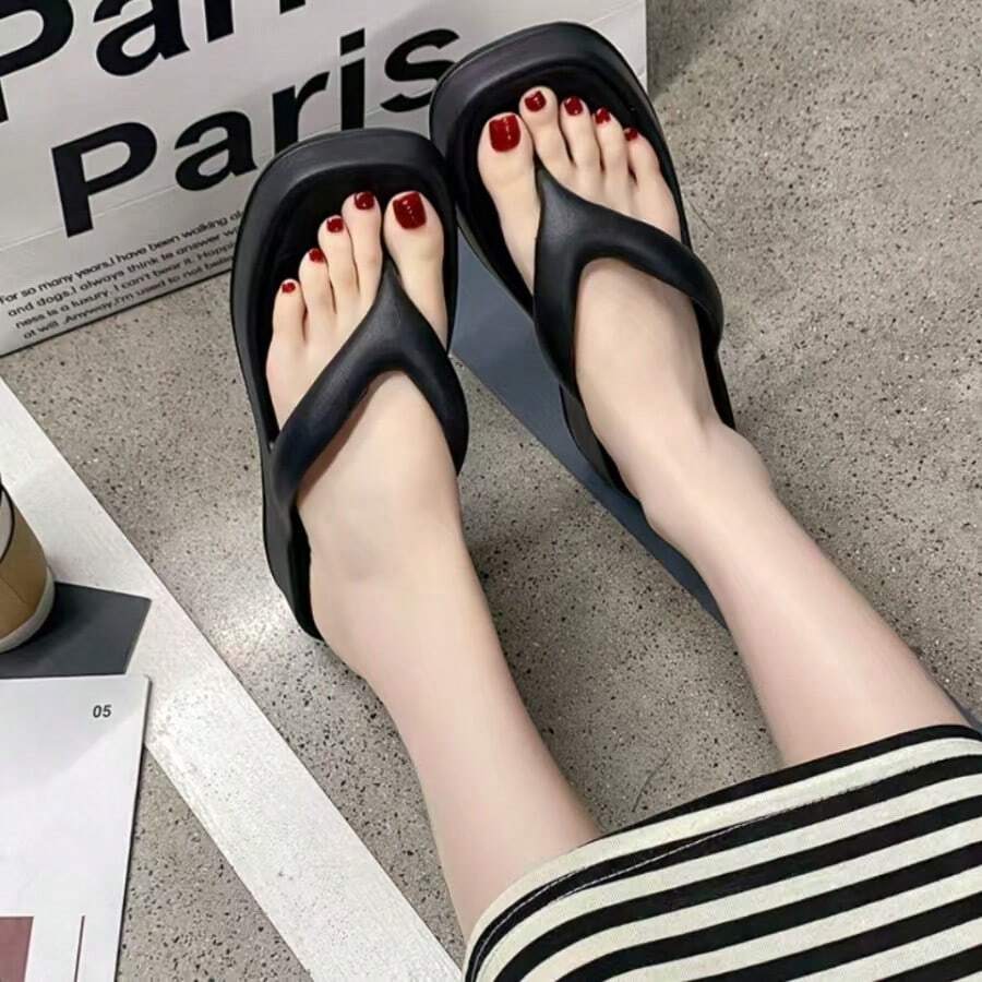 男女通用厚底人字拖，夏季户外情侣防滑拖鞋，浴室沙滩两用