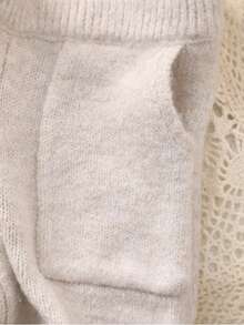 女婴3D蝴蝶结针织毛衣+纯色口袋裤套装 - 杏色 - 查看 8