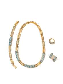 1 Set Vintage Copper Alloy Oil Drop Rhinestone Inlaid Snake Skin Pattern Earrings, Ring, Bracelet, Necklace Jewelry Set, Suitable For Women's Daily Wear - Blue - View 6