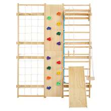 Swedish Ladder Wall Gym, 9-In-1 12-Level Solid Wood Gymnastic Stall Bars For Kids Adults, 220LBS Indoor Jungle Gym With Rock Climbing Wall, Gym Rings, Pull-Up Bar, Climbing Board, Slide, Swing - L, Natural Wood, 17-ply Grip, 9-in-1 Set - View 8