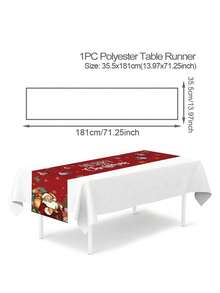 1pc Christmas Table Runner, Santa Claus & Candle Design, Polyester Material, 35x181cm, Winter Christmas Home Party, Dining Room & Living Room Table Decor, Indoor & Outdoor Tabletop Center Decoration