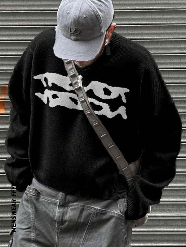 Suéter masculino, quente para outono e inverno, estilo europeu, americano, coreano e japonês, unissex, modelagem solta, casual de negócios, urbano, design exclusivo, manga longa, ombros caídos, gola redonda minimalista.