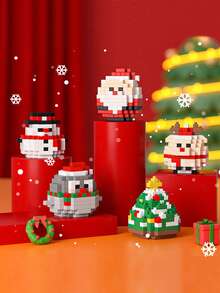 5pcs/Set Mini Buildable Micro Particle Christmas Santa Claus, Christmas Tree Building Block Toy Set, Gift For Boys And Girls