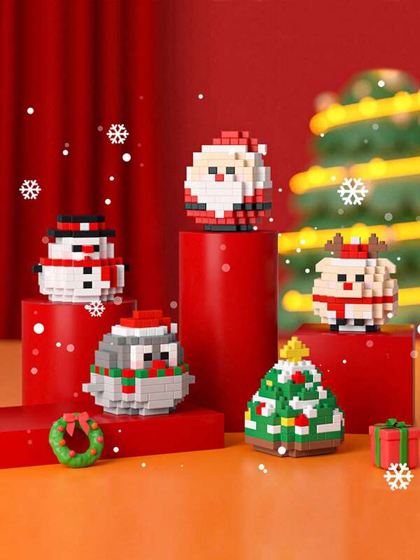 5pcs/Set Mini Buildable Micro Particle Christmas Santa Claus, Christmas Tree Building Block Toy Set, Gift For Boys And Girls