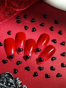 50 piezas Decoraciones de arte de uñas en forma de corazón mini lindas, dulces y adorables, accesorios de arte de uñas negras mixtas de Halloween, adecuadas para diseño y decoración de salón de uñas DIY para mujeres, suministros de uñas de 5 mm - Negro - Ver 8