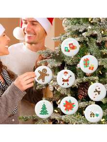12/24 Pcs 3.15 Inch Christmas Blank White Ball Ornaments Plastic White Matte Flat Discs Christmas Ornaments Xmas Christmas Tree Hanging Ornament Decorations DIY Crafts Painting Drawing