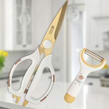 2 buc foarfece de bucătărie și curățător de legume, oțel inoxidabil cu mânere din silicon antiderapante, multifuncționale pentru carne și păsări de curte, mașina de spălat vase, tăiere și utilizare convenabile, material durabil, cadou excelent