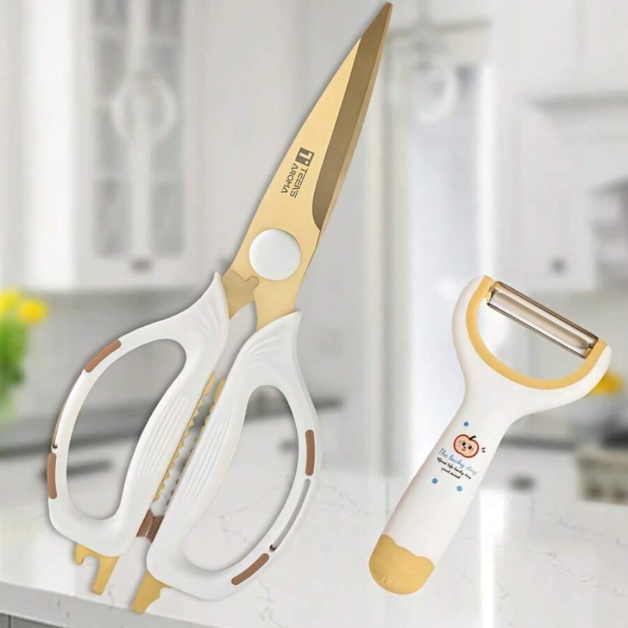 2 buc foarfece de bucătărie și curățător de legume, oțel inoxidabil cu mânere din silicon antiderapante, multifuncționale pentru carne și păsări de curte, mașina de spălat vase, tăiere și utilizare convenabile, material durabil, cadou excelent