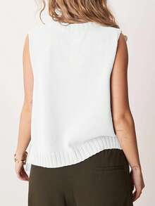 Women's Knit Tank Tops Sleeveless Crew Neck Solid Color Side Tie-Up Loose Fit Vest For Summer Spring Fall - White - View 2