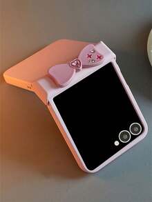 时尚粉色星钻蝴蝶结纯色手机壳，兼容三星 Galaxy Z Flip7 Z Flip 6 5 Z Flip4 3 5G 折叠保护套 - 粉色 - 查看 2