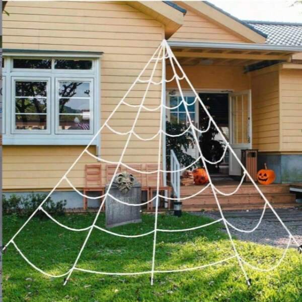 1 pieza Telaraña triangular de Halloween para exteriores, Cuerda de telaraña, Decoración de telaraña de cuerda, Telarañas de Halloween, Telaraña para exteriores para decoraciones de patio de Halloween