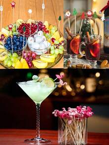 100 szt. patyczków owocowych, patyczki bambusowe, patyczki kwiatowe, widelce do owoców, kreatywne wykałaczki artystyczne, dekoracyjne patyczki bambusowe, widelce do burgerów, odpowiednie do dekoracji napojów i widelców deserowych, kuchnia, prezent świąteczny