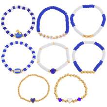 8pcs/Set Football Bracelet, Multi-Layer Crystal Heart, Star, Letter Charm Elastic Friendship Bracelets
