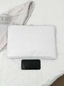 Capa organizadora minimalista de luxo com textura de crocodilo para notebook e tablet, em vários tamanhos. Capa protetora para laptop, bolsa para computador, resistente à água, ideal para viagens. - Branco - Ver 7