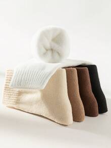 5/10 Pairs Kids Thermal Fleece Socks, Warm & Versatile For Autumn/Winter, Unisex Mid-Calf Socks For Boys & Girls, Suitable For Ages 1-3, 4-7, 8-12, Teens