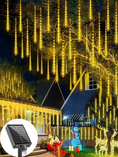 1 件太阳能流星雨灯 8 管 IP65 防水，适用于花园、庭院、树木、屋檐、节日、派对、户外街道、栅栏、新年、圣诞节、万圣节装饰、户外仙女花园灯-30/45 厘米（暖白/白色/彩色/蓝色）