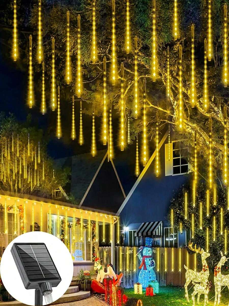1pc Solar Meteor Shower Light 8-Tube IP65 Waterproof, Suitable For Garden, Courtyard, Trees, Eaves, Festivals, Parties, Outdoor Streets, Fences, New Year, Christmas, Halloween Decoration, Outdoor Fairy Garden Light-30/45CM