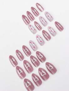 24pcs Short French Style Minimalist False Nails With 1pc Nail File And 1pc Jelly Glue Press On Nails Nail Supplies - Pink - View 4